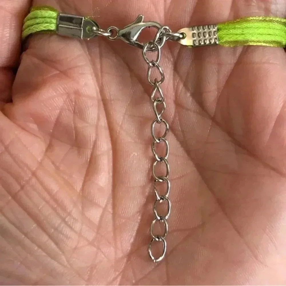 Pineapple Green Yellow Glitter Resin Taffeta Ribbon Necklace Handmade New NWT